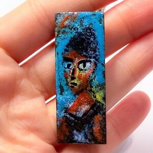 Vintage Modernist Enamel Copper Portrait Pendant OOAK Expressionist Studio Art